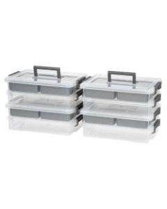 IRIS 4-Cup Layered Latch Boxes, 15-1/8 x 9-7/8in x 3in, Clear, Pack Of 2 Boxes