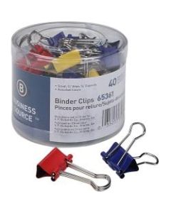 Business Source Colored Fold-back Binder Clips - Small - 0.8in Width - 0.37in Size Capacity - 40 / Pack - Assorted - Steel