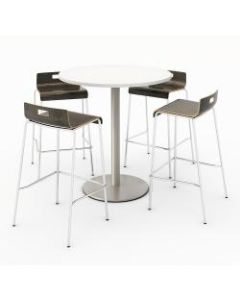 KFI Studios Round Bistro Pedestal Table With 4 Stacking Bar Stools, Designer White/Espresso