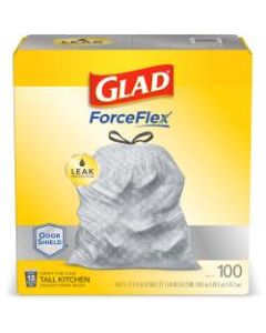 Glad ForceFlex Drawstring Trash Bags, 13 Gallons, White, Box Of 100 Bags