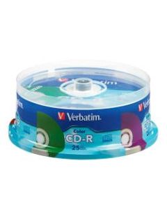 Verbatim CD-R Recordable Media Discs, Assorted Colors, Pack Of 25 Discs