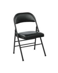 Office Star Work Smart Vinyl Mid-Back Folding Chairs, Black, Pack Of 4