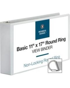 Business Source Tabloid-Size Reference 3-Ring Binder, 3in Round Rings, White