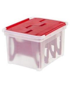 IRIS Holiday Christmas Light Storage Containers With Light Wraps, 17 9/16in x 14 5/16in x 11 3/16in, Red, Case Of 3