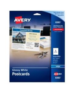 Avery Inkjet Post Cards, 4 1/4in x 5 1/2in, Glossy White, Box Of 100