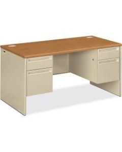 HON 38000 Series Double Pedestal Desk, Harvest/Putty