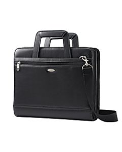 Samsonite Vinyl 3-Ring Padfolio With Handles And Shoulder Strap, 14inH x 12inW x 3 1/2inD, Black