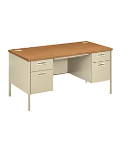 HON Metro Classic Double-Pedestal Desk, 60inW, Harvest/Putty