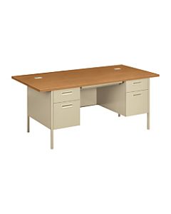 HON Metro Classic Double-Pedestal Desk, Harvest/Putty