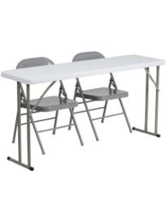 Flash Furniture 5ft Plastic Folding Training Table with 2 Metal Folding Chairs, Gray