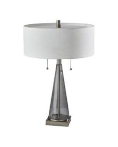 Adesso Laura 2-Light Table Lamp, 23inH, White Fabric Shade/Brushed Steel Base