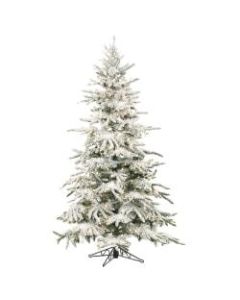 Fraser Hill Farm 7 1/2in Mountain Pine Flocked Artificial Christmas Tree With Clear LED String Lighting, White/Black
