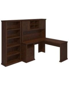 Bush Furniture Yorktown 60inW L-Shaped Desk With Hutch And 5-Shelf Bookcase, Antique Cherry, Standard Delivery