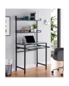 Southern Enterprises Brax Metal Glass Small Space Desk With Hutch, Black