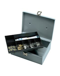 Sparco All-Steel Latch Lock Cash Box With Tray, 7 Compartments, 4in x 11in x 7 3/4in, Gray