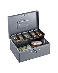 Sparco Key Lock Controller Cash Box With Tray, 5 Compartments, 3 7/16in x 11 7/16in x 7 1/2in, Gray