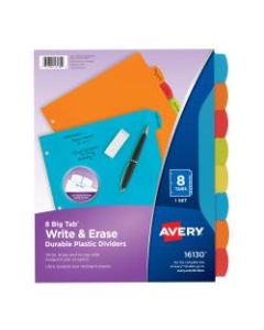 Avery Big Tab Write & Erase Durable Plastic Dividers, 8 1/2in x 11in, Multicolor Brights, 8-Tab