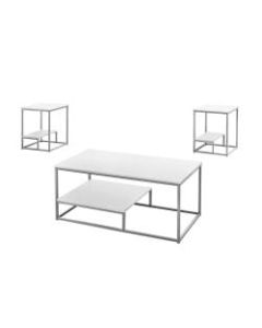 Monarch Specialties Coffee Table With Two 18inW Square End Tables, White/Silver
