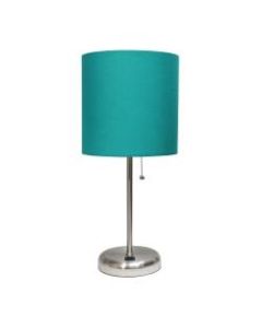 LimeLights Stick Lamp With USB Port, 19-1/2inH, Teal Shade/Brushed Steel Base