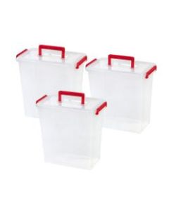 IRIS Holiday Bow Storage Containers With Handles, 11 3/4in x 7 1/8in x 11 9/16in, Red, Case Of 3