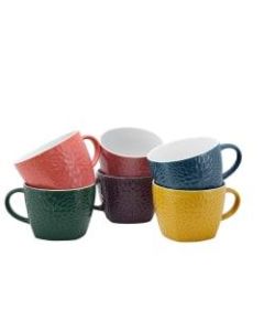 Elama 18-Oz. Stoneware Mugs, Garden Glee, Assorted Colors, Set Of 6 Mugs