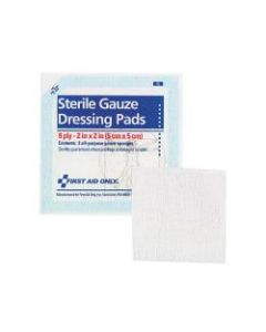 First Aid Only Sterile Gauze Dressing Pads - 8 Ply - 2in x 2in - 10/Pack - White