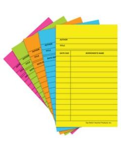 Top Notch Teacher Products Bright Library Cards, 5in x 3in, Assorted Colors, 50 Cards Per Pack, Case Of 6 Packs