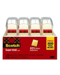 Scotch Super-Hold Tape, With Handheld Dispenser, 3/4in x 650in, Clear, Pack Of 4 Rolls