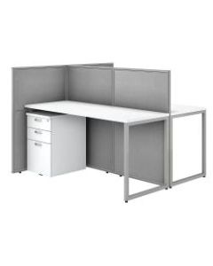 Bush Business Furniture Easy Office 60in 2-Person Straight Desk With File Cabinets And 45inH Panels, Pure White/Silver Gray, Standard Delivery