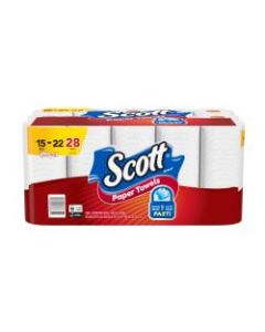 Scott Select-A-Size Mega 1-Ply Paper Towels, 102 Sheets Per Roll, Pack Of 15 Rolls