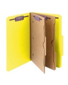 Smead Pressboard Classification Folders With SafeSHIELD Fasteners And 2 Pocket Dividers, Legal Size, 50% Recycled, Yellow, Box Of 10