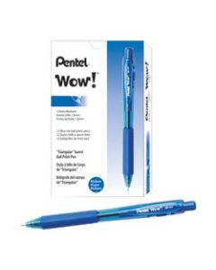 Pentel WOW! Retractable Ballpoint Pens, Medium Point, 1.0 mm, Transparent Blue Barrels, Blue Ink, Pack Of 12