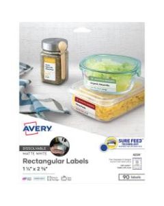 Avery Dissolvable Labels, 4224, Rectangle, 1 1/4in x 2 3/8in, White, Pack Of 90