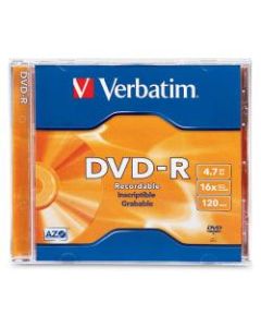 Verbatim DVD-R 4.7GB 16X with Branded Surface - 1pk Jewel Case - 2 Hour Maximum Recording Time