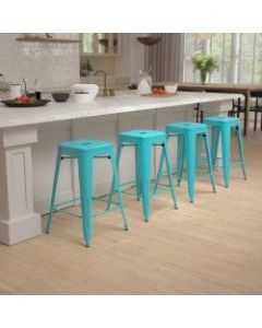 Flash Furniture 24in Metal Counter-Height Bar Stools, Set Of 4 Bar Stools, Teal