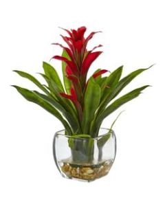 Nearly Natural 12inH Bromeliad Arrangement With Glass Vase, Red