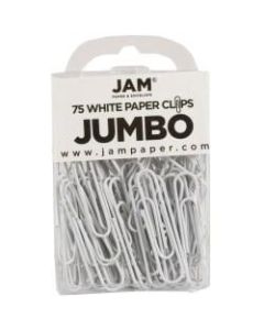 JAM Paper Paper Clips, Jumbo, 2in, 25-Sheet Capacity, White, Pack Of 75