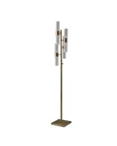 Adesso Harriet 4-Light LED Floor Lamp, 67inH, Clear Shade/Antique Brass Base