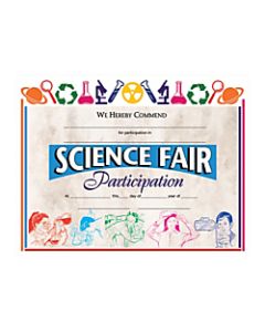 Hayes Publishing Certificates, Science Fair Participation, 8 1/2in x 11in, Multicolor, Pack Of 30