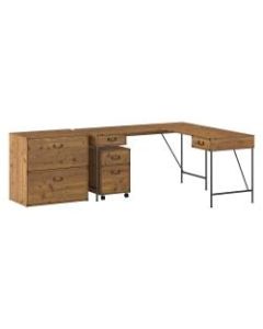 Kathy Ireland Home by Bush Furniture Ironworks 60inW L-Shaped Writing Desk With File Cabinets, Vintage Golden Pine, Standard Delivery