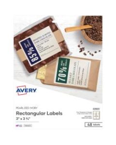 Avery Print-To-The-Edge Permanent Rectangular Labels, 22823, 3in x 3 3/4in, Pearlized Ivory, Pack Of 48