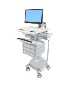 Ergotron StyleView Cart with LCD Arm, LiFe Powered, 9 Drawers (3x3) - 9 Drawer - 33 lb Capacity - 4 Casters - Aluminum, Plastic, Zinc Plated Steel - White, Gray, Polished Aluminum