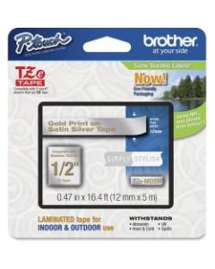 Brother PTouch 1/2in Laminated TZe Tape - Permanent Adhesive - 15/32in Width x 16 13/32 ft Length - Thermal Transfer - Gold, Satin Silver - Plastic - 1 Each