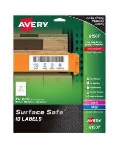 Avery Surface Safe ID Labels - Removable Adhesive - 3 1/4in Width x 8 3/8in Length - Rectangle - Laser, Inkjet - White - Polyester - 3 / Sheet - 50 Total Sheets - 150 / Pack