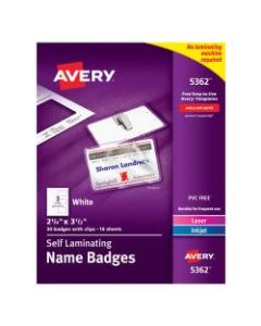 Avery Laminated I.D. Badges, Cards & Clips Kit, Box Of 30