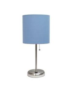 LimeLights Stick Lamp With USB Port, 19-12inH, Blue Shade/Brushed Steel Base