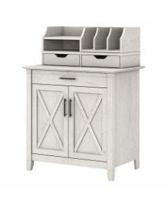 Bush Furniture Key West Secretary Desk With Storage And Desktop Organizers, Linen White Oak, Standard Delivery