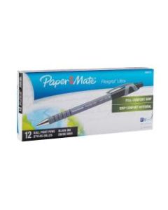 Paper Mate FlexGrip Ultra Retractable Pens, Fine Point, 0.8 mm, Black Barrel, Black Ink, Pack Of 12
