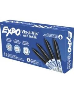 EXPO Vis-a-Vis Wet-Erase Fine-Tip Markers, Black, Box Of 12