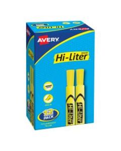 Avery Hi-Liter Desk-Style Highlighters, Fluorescent Yellow, Box Of 12